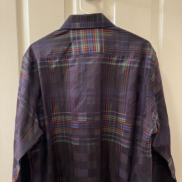 Robert Graham Rainbow Plaid Classic Fit Button Up Shirt Floral Contrast Cuffs XL - Picture 13 of 14